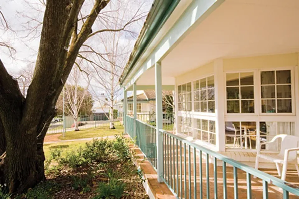 Covered veranda and garden path
