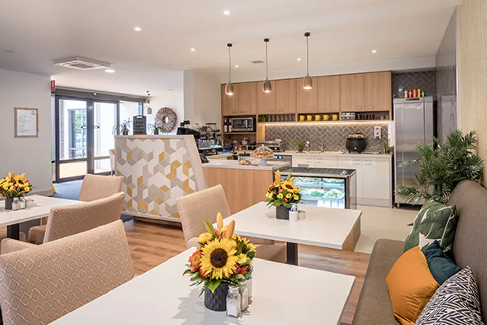 Lounge seating beside a cafe counter