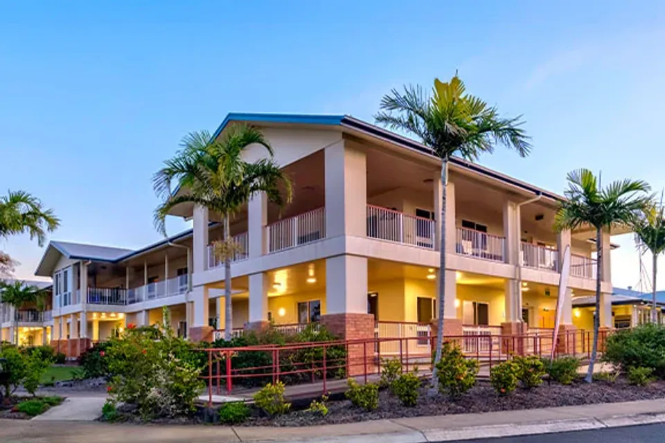 Residence exterior among palm trees