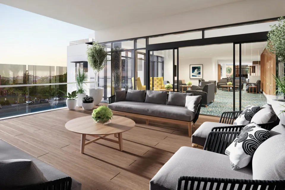 Covered lounge terrace with sofas
