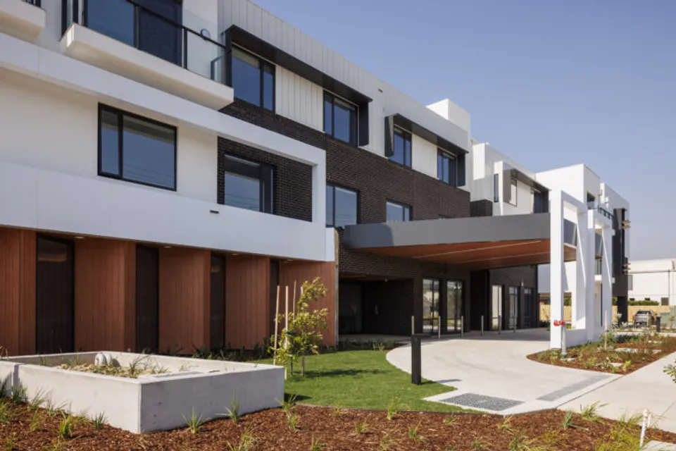 Covered entrance to the multi-storey residence