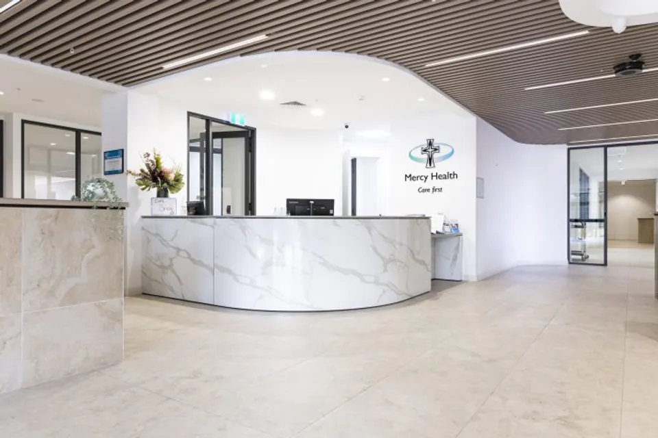 Reception desk in a bright entrance hall