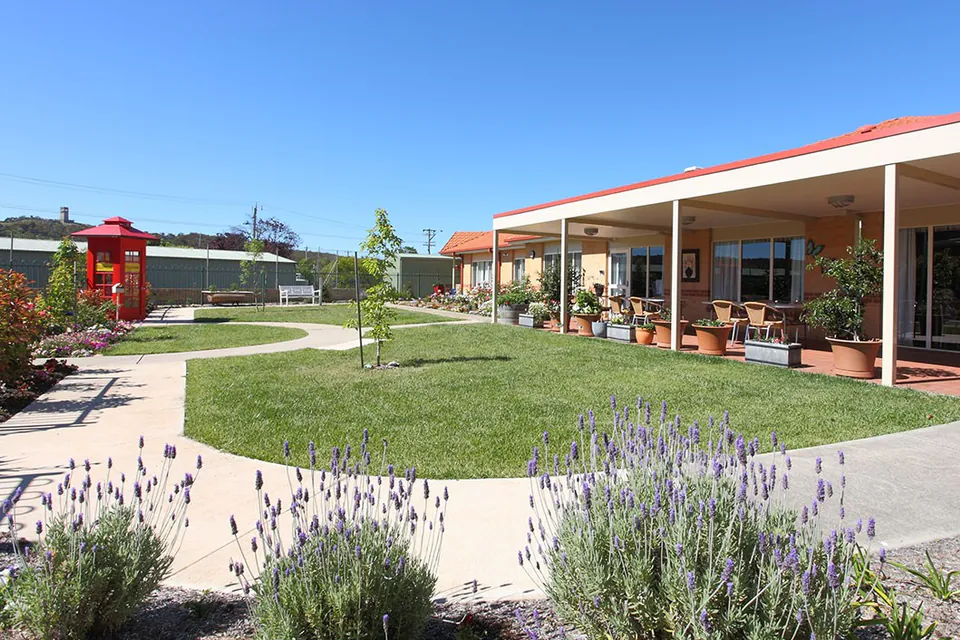 Courtyard lawn surrounded by the single-storey residence