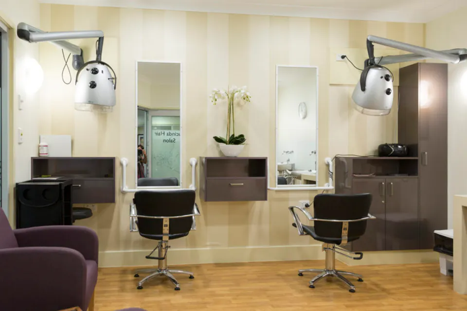 Hair salon with wash stations and styling chairs